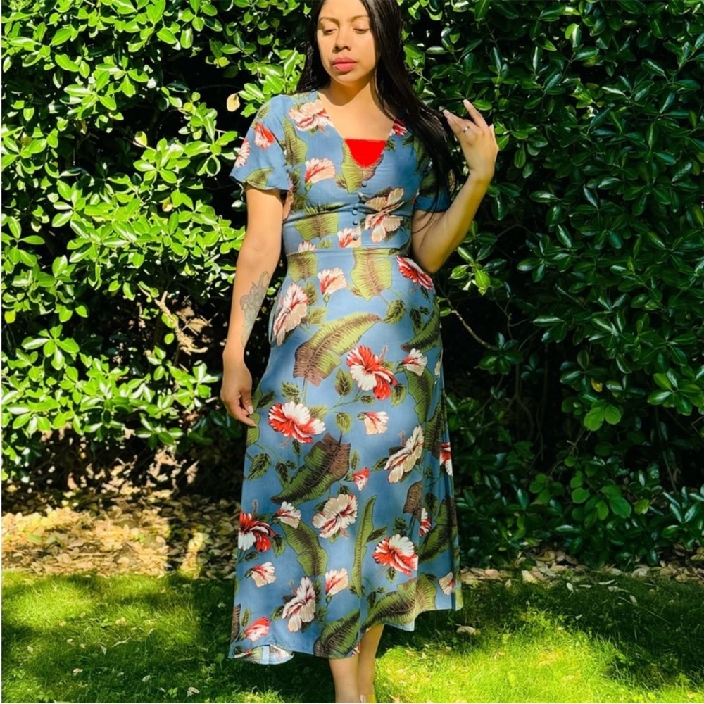 Floral Maxi Dress in Blue and Red large